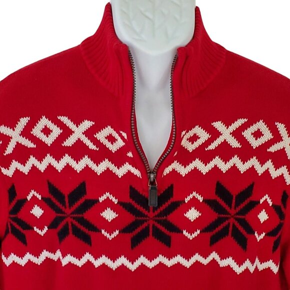 CHAPS Fair Isle Sweater Jumper Men's L 1/4 Zip Knit Snowflakes Winter Ski Nordic - Picture 10 of 13